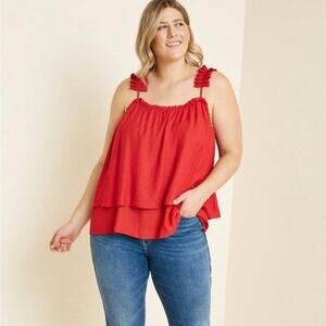 Faith & Asher red tiered ruffled adjustable straps tank top beach summer  sz L